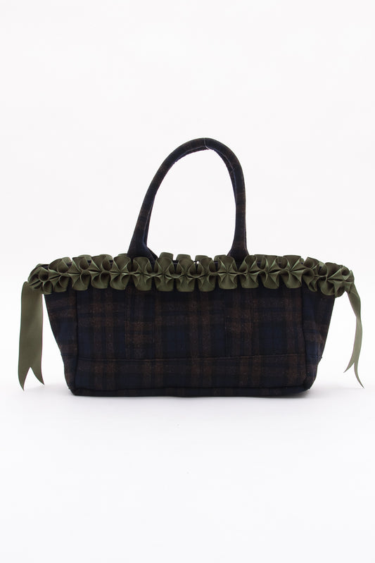 チェックトートバッグ【ネイビー×ブラウン】